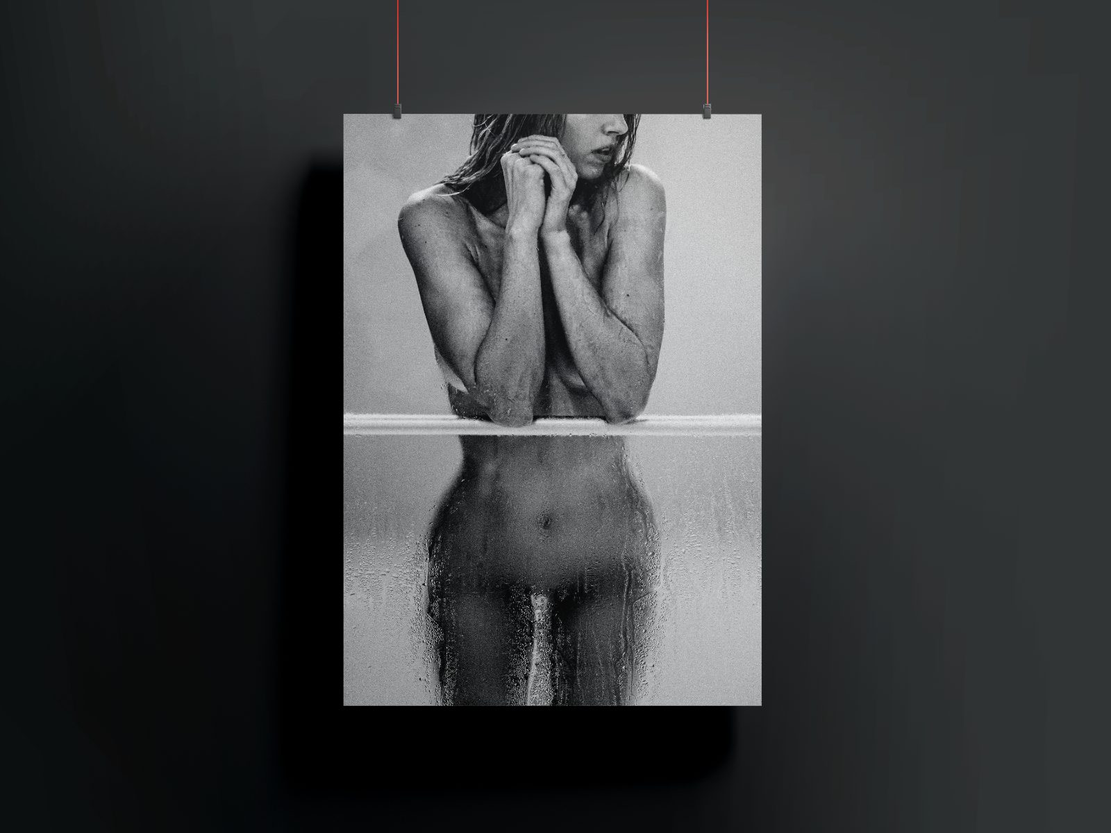 CRZYPNDA limited edition print — black and white shower photograph poster on dark wall